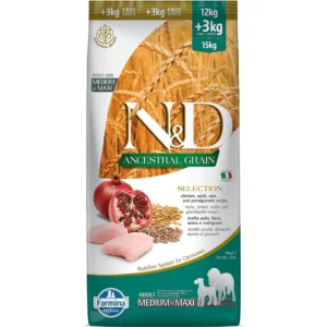 Farmina N&D Chicken & Pomegranate Ancestral Grain Selection Adult Medium Maxi Dog Dry Food 12+3 Kgs